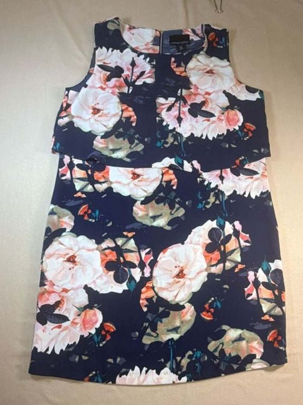 Cynthia Rowley Floral Dress Size 8 Navy Blue Sleeveless Overlay